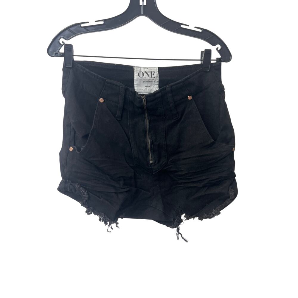 One Teaspoon Sz 26 Black High Rise Zip Front Denim Jean Shorts Grunge Summer
